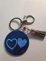 Key Ring - Blue Love Hearts (Grey Tassle)
