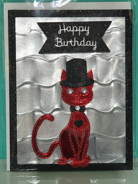 Happy Birthday - Silver Red Cat